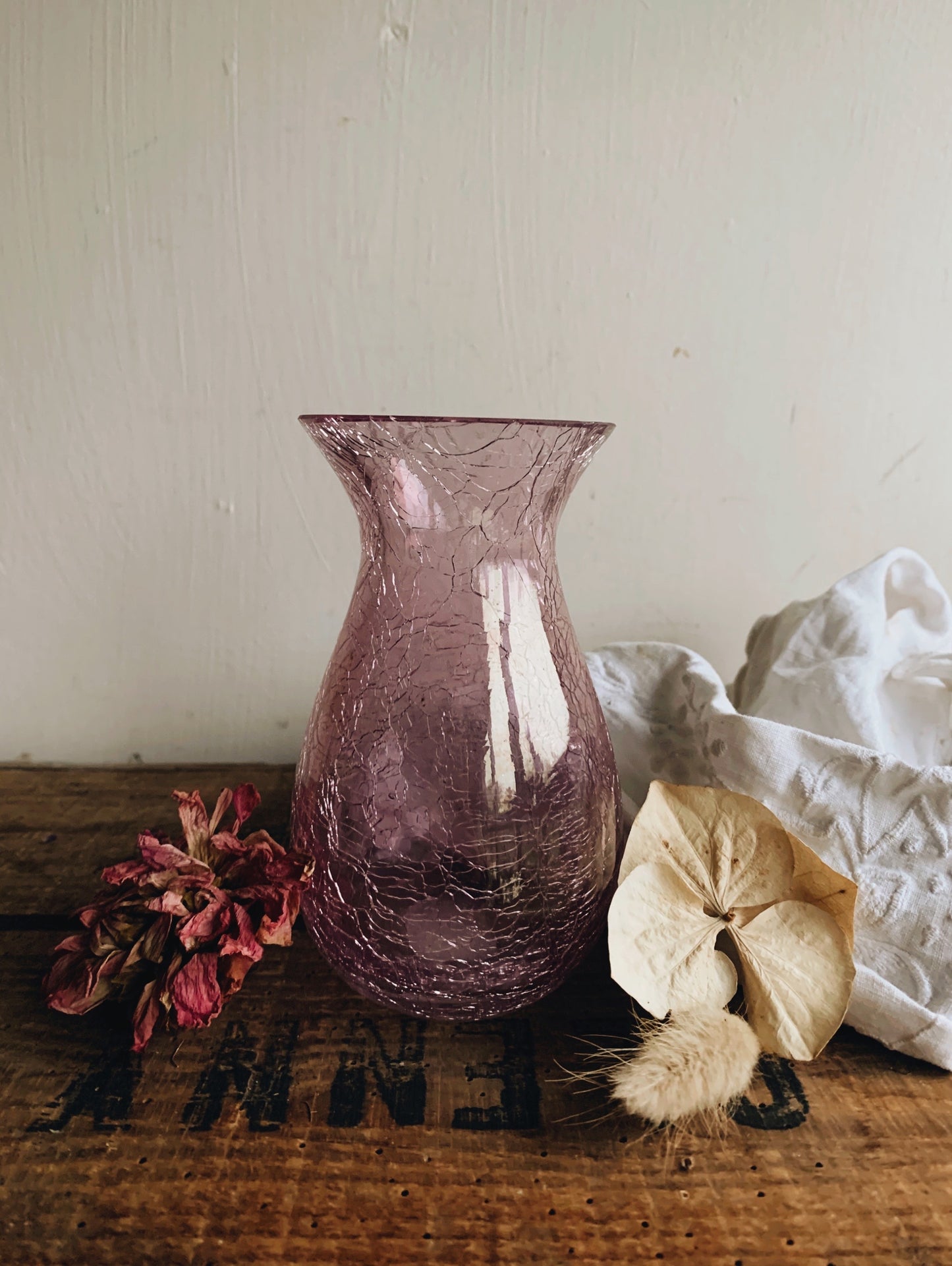 Pink / Purple Crackle Glass Vase