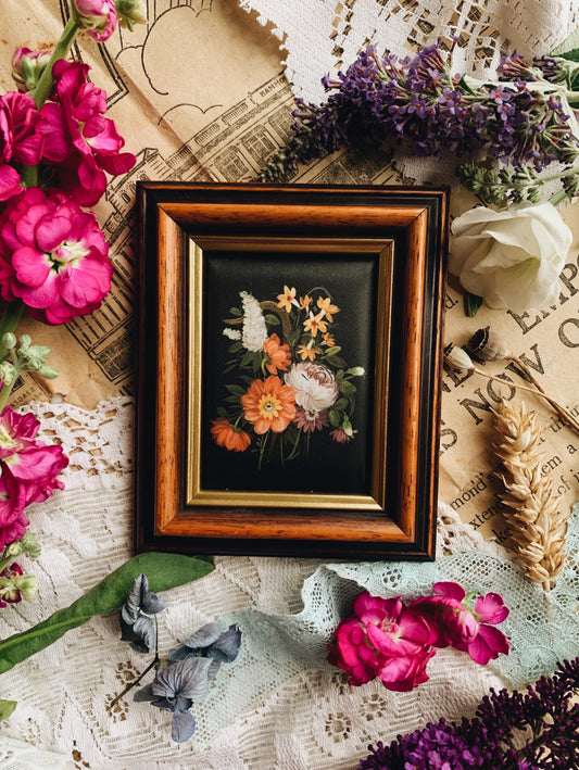 Vintage Silk Floral Artwork Framed