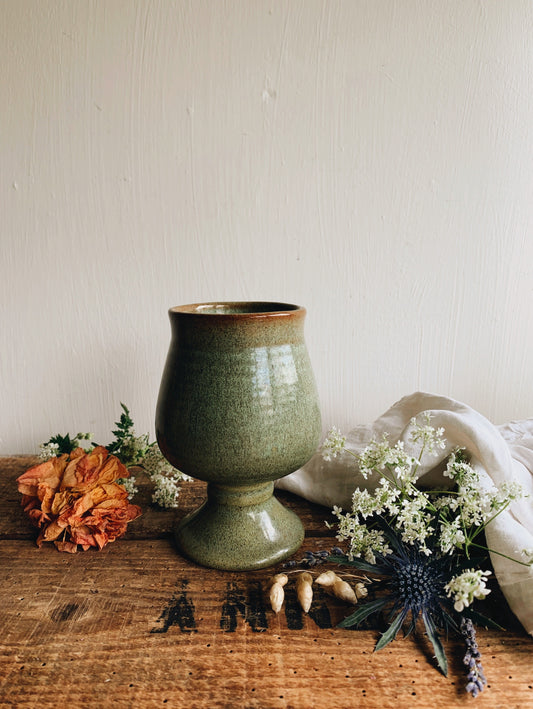 Rustic Hand~thrown Green Ceramic Goblet