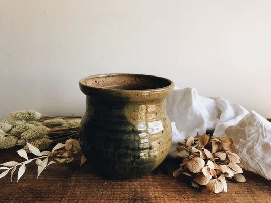 Rustic Green & Brown Speckle Hand~thrown Pot