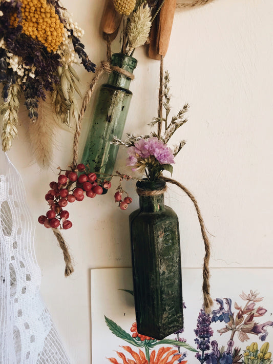 Two Antique Green Apothecary Bottles