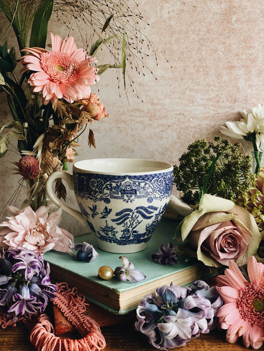 Vintage Old Willow Oriental Blue & White Cup (four available sold separately)