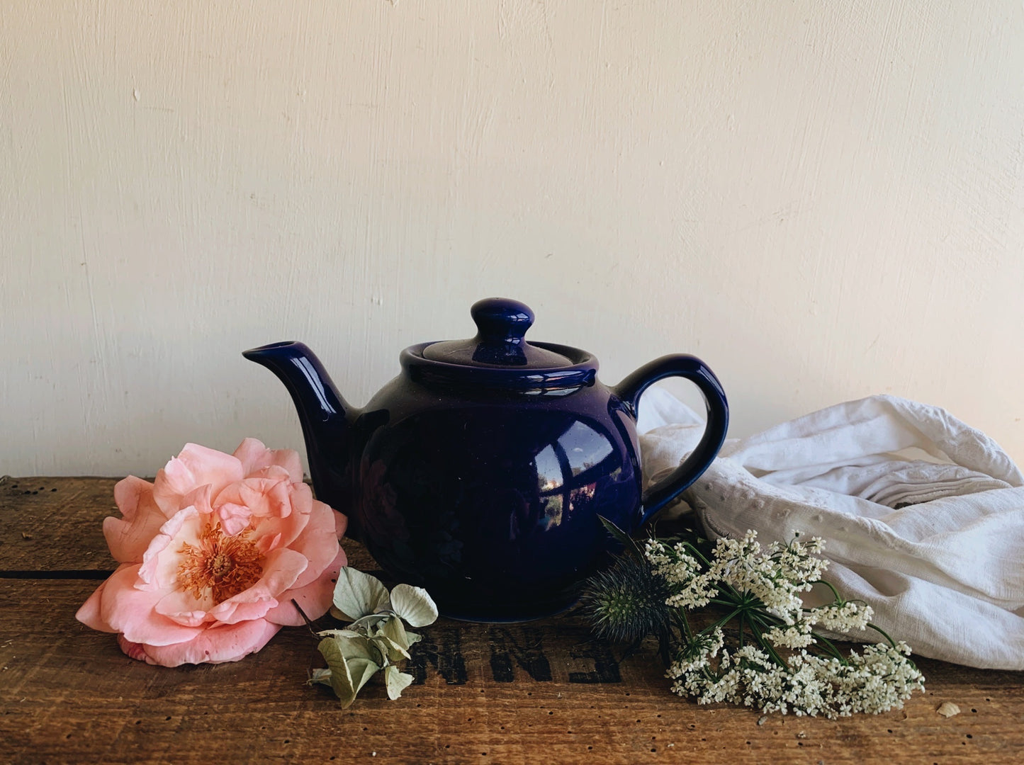 Vintage Cobalt Blue Ceramic Teapot