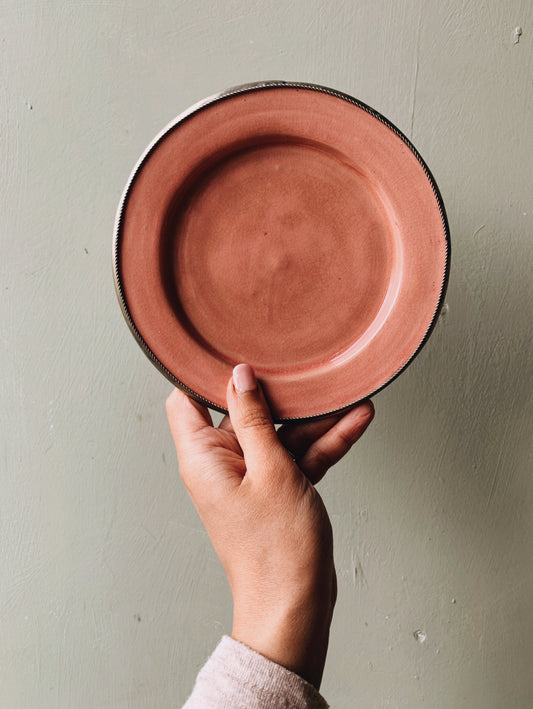 Antique Blush Pink Plate with Silver Trimming