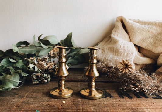 Vintage Brass Candle Sticks - Stone & Sage 