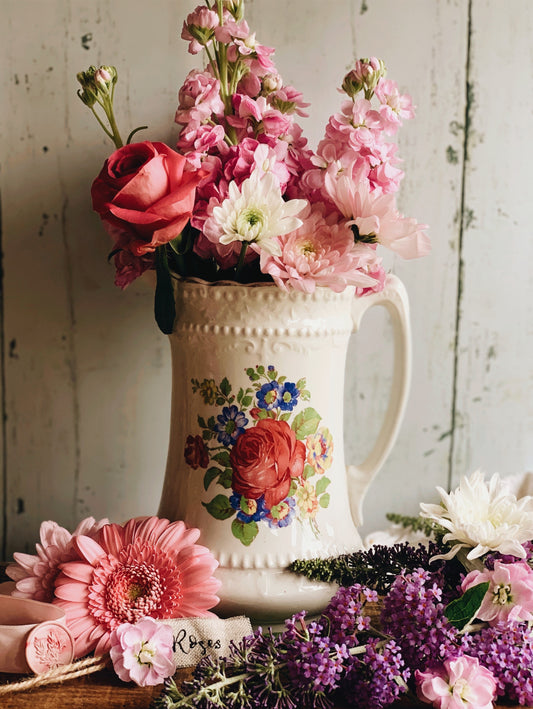 Large Antique Rose Decorative Jug (vase)