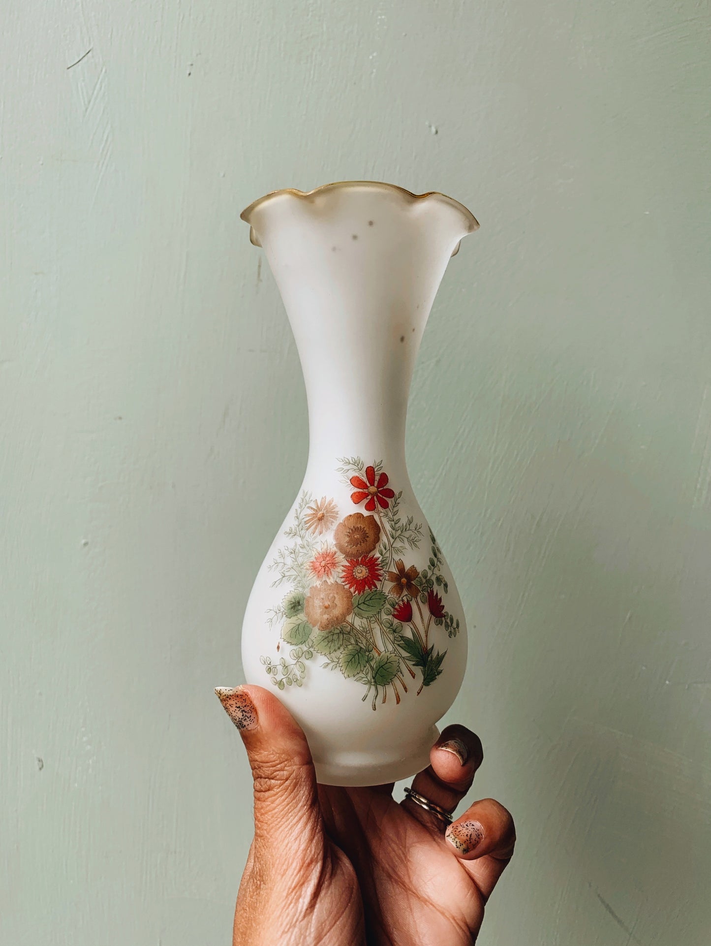 Vintage Floral Transfer Glass Vase