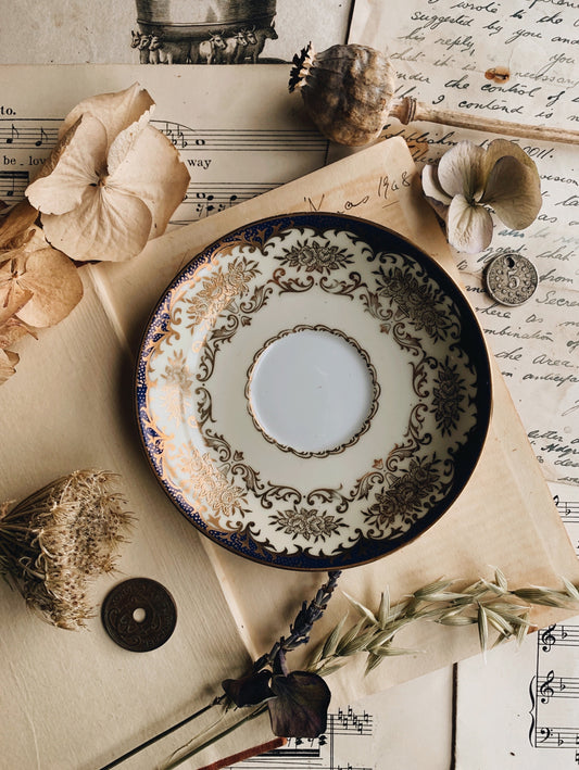 Vintage Adorned Gilt Cobalt Blue Decorative Saucers