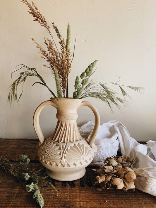 Vintage Decorative Yellow Lined Ceramic Vase
