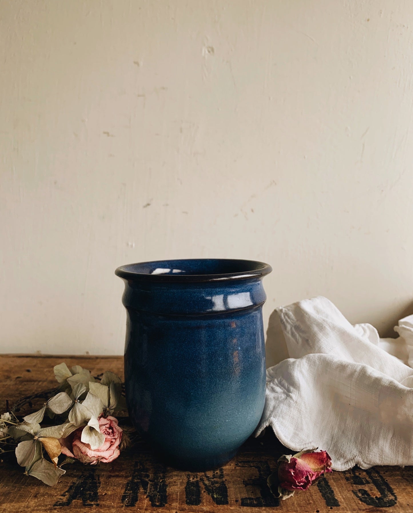 Vintage Rustic Hand~thrown Midnight Blue Glazed Vase