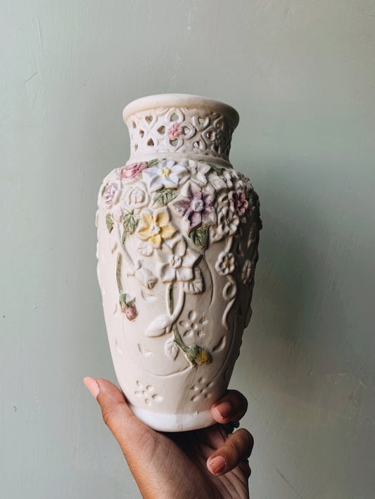 Vintage Relief Floral Ceramic Vase