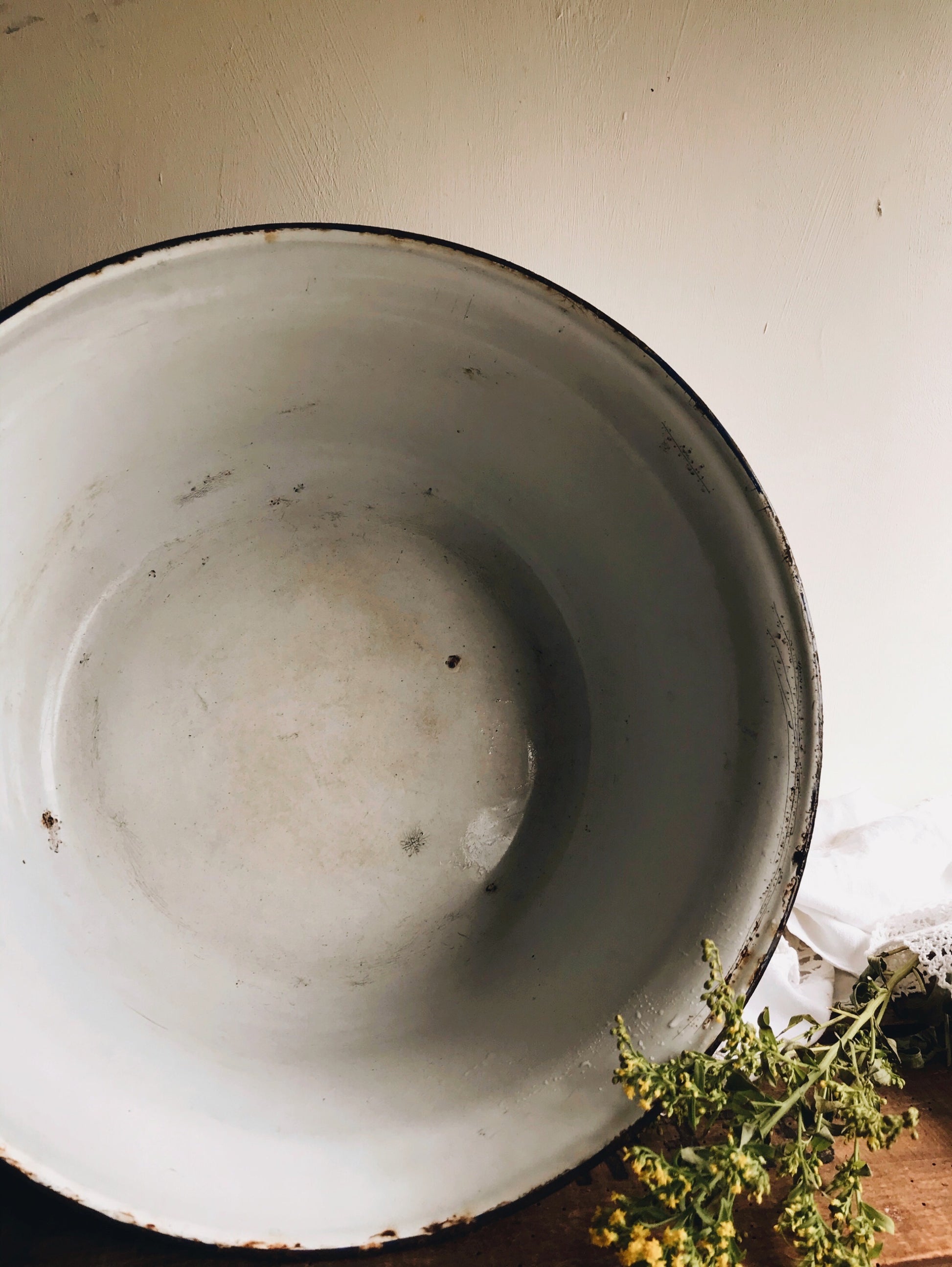 Extra Large Vintage Enamel Bowl - Stone & Sage 