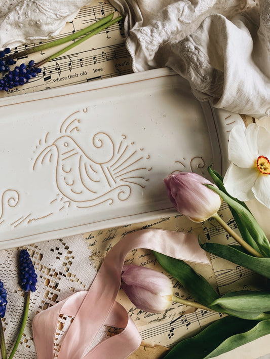 Vintage Rustic Dipped Glazed Bird Platter