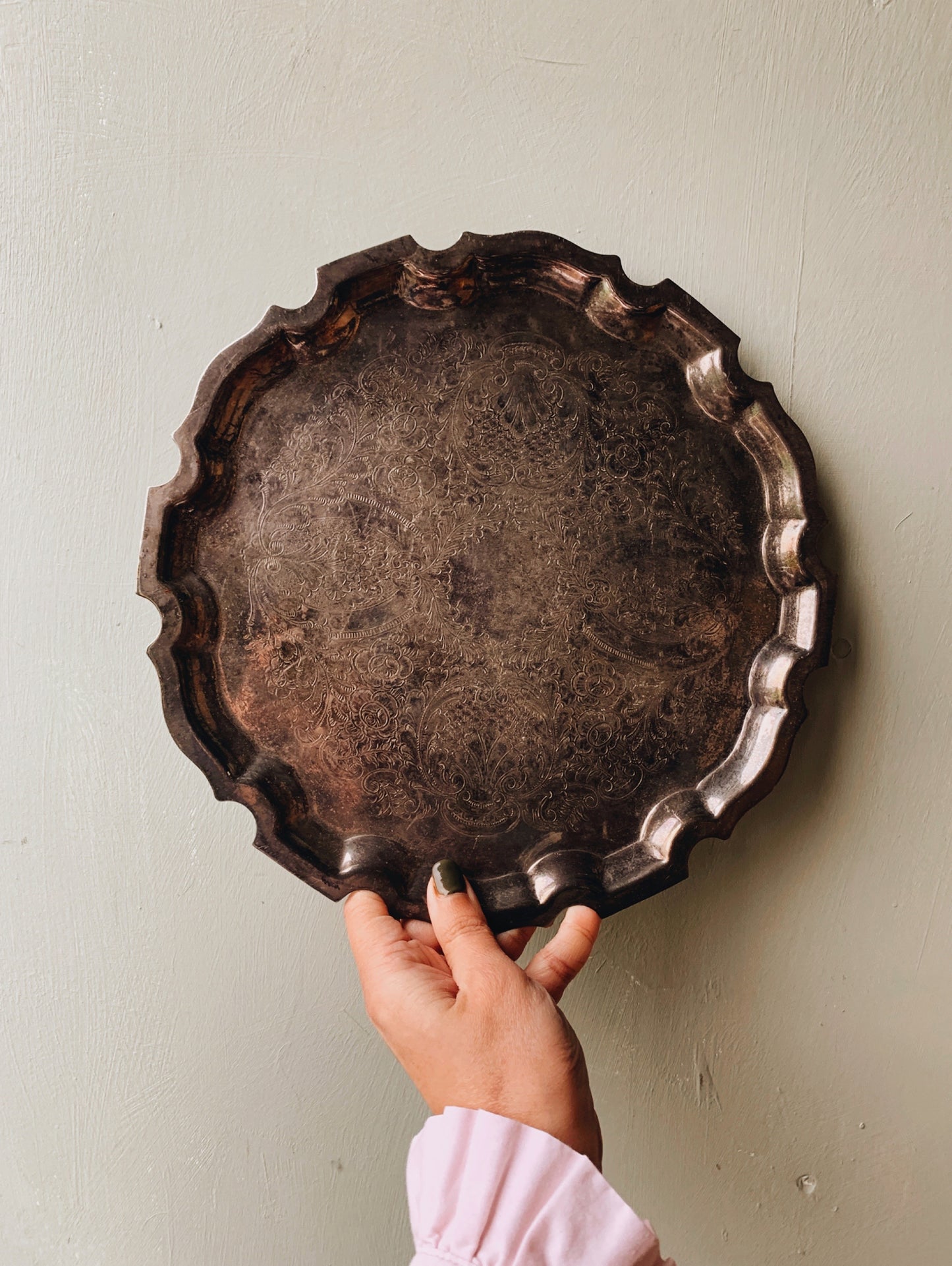 Antique Silver Etched Tray