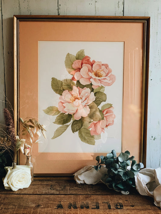 Vintage Peonies Painting Signed Framed  (UK SHIPPING ONLY)