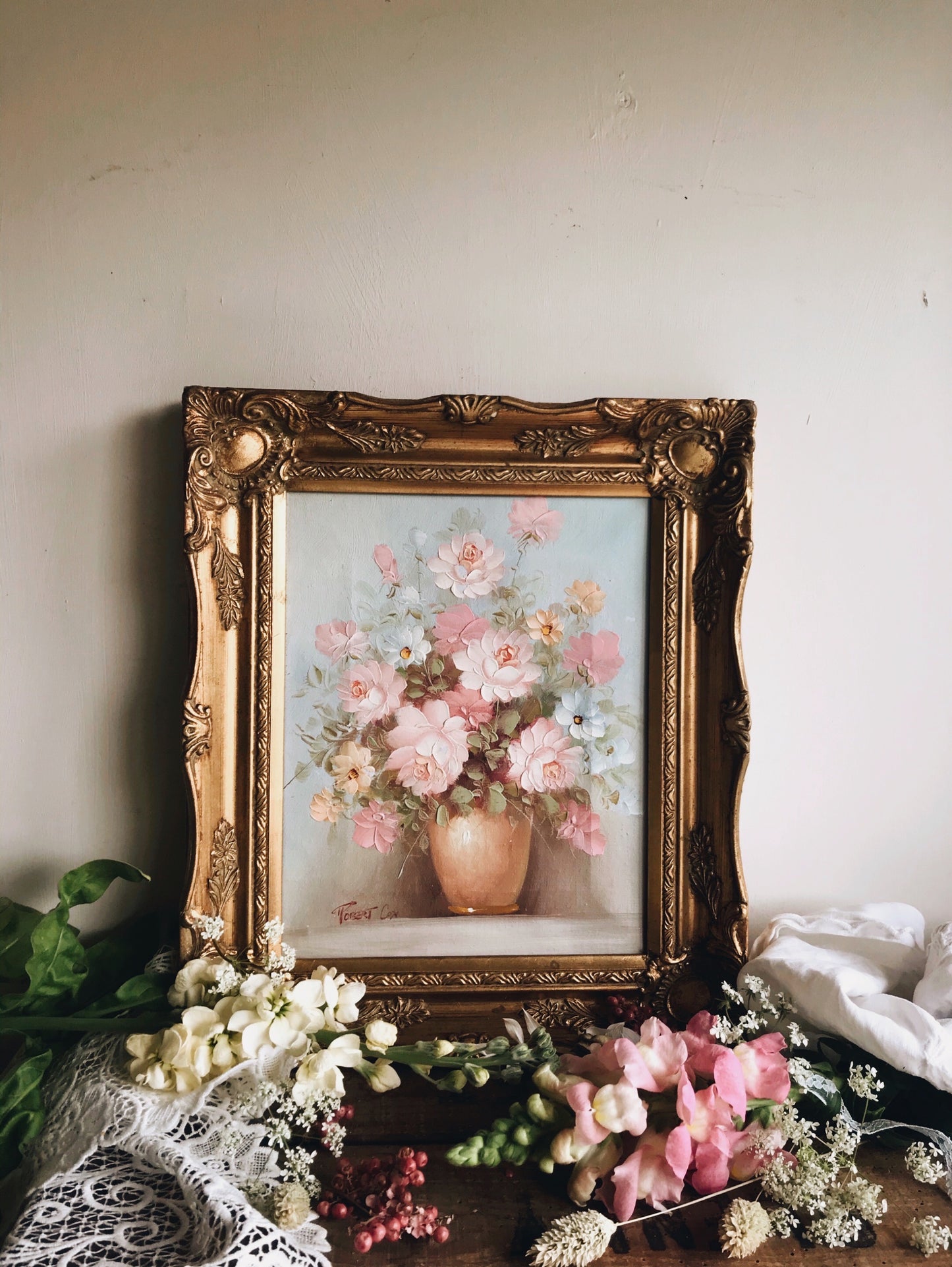 Vintage Floral Signed Robert Cox Oil Painting