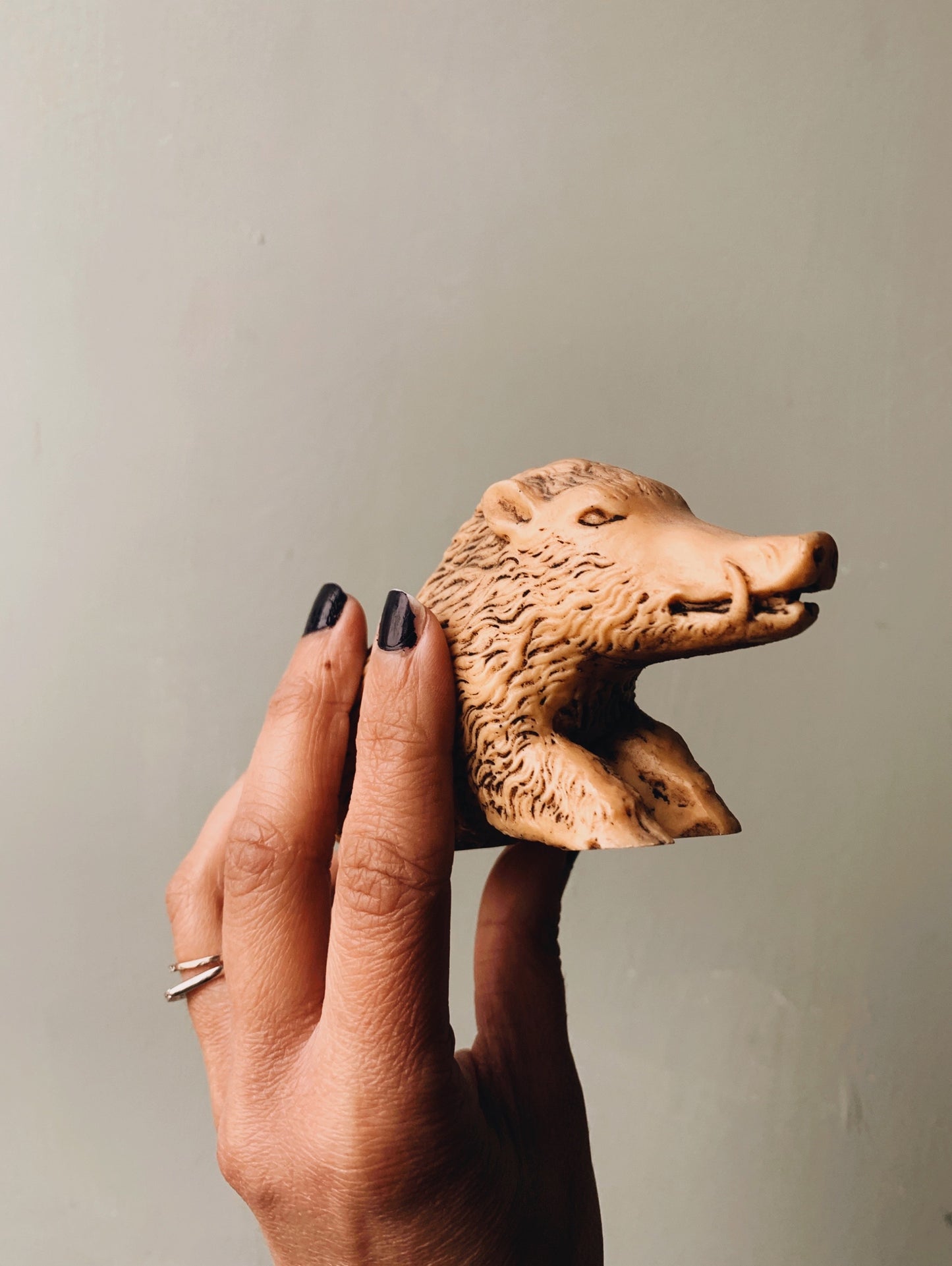 Vintage Resin Hand~carved Hog Ornament