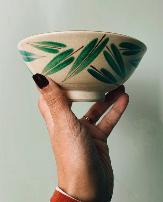 Vintage Rustic Green Bamboo Hand~thrown Bowl