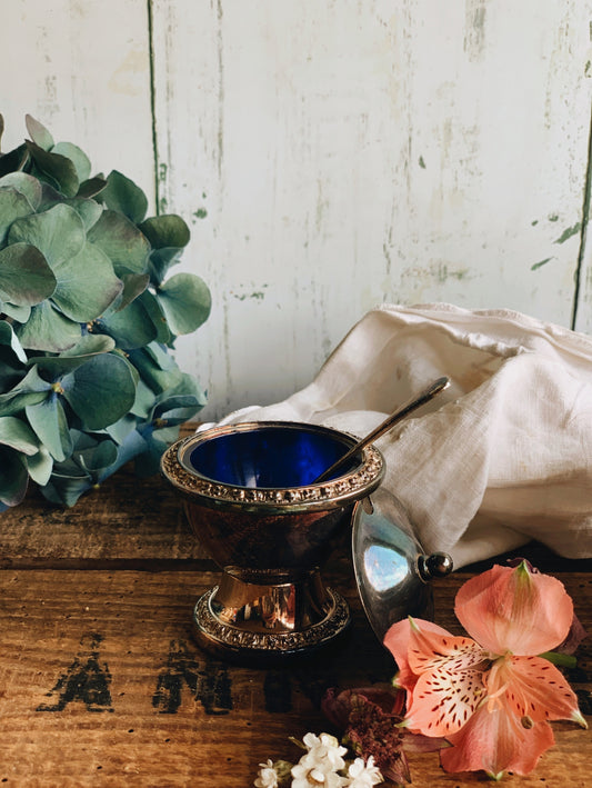 Vintage Victorian Silver Caviar Pot with Spoon