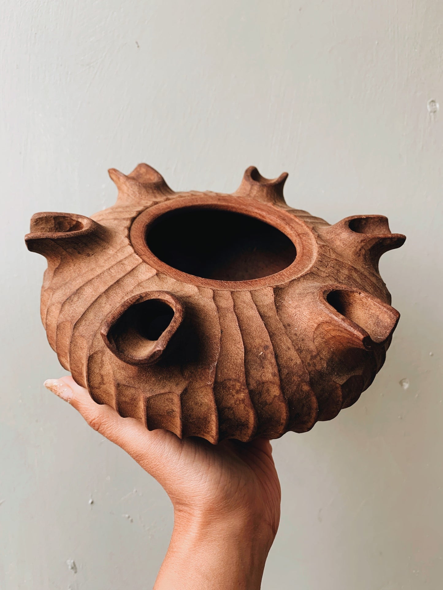 Rustic Hand~carved Wooden Vessel