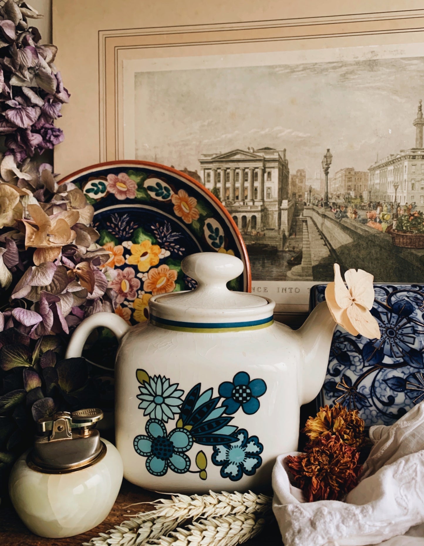 1970’s Taunton Blue Floral Ceramic Teapot