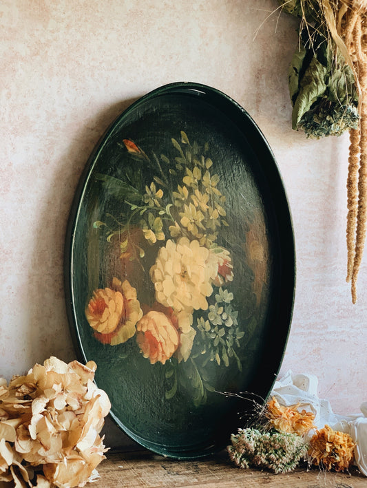 Vintage Floral Oil Painting Tray (UK SHIPPING ONLY)