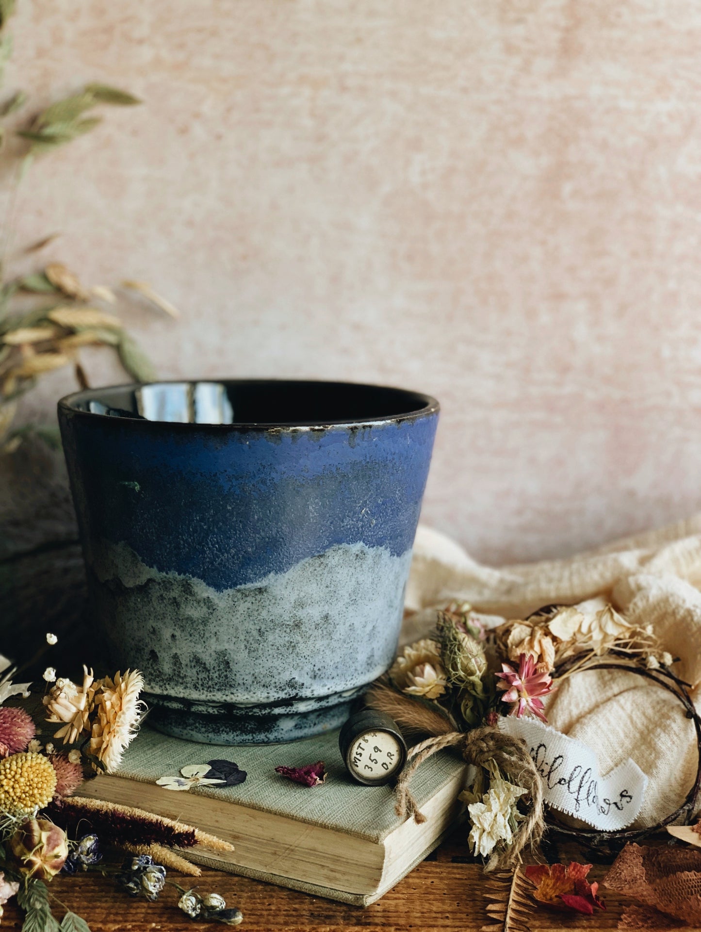 Large Blue Marble Glaze Planter