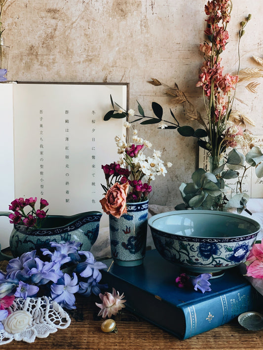 Vintage Floral Oriental Three Piece Set