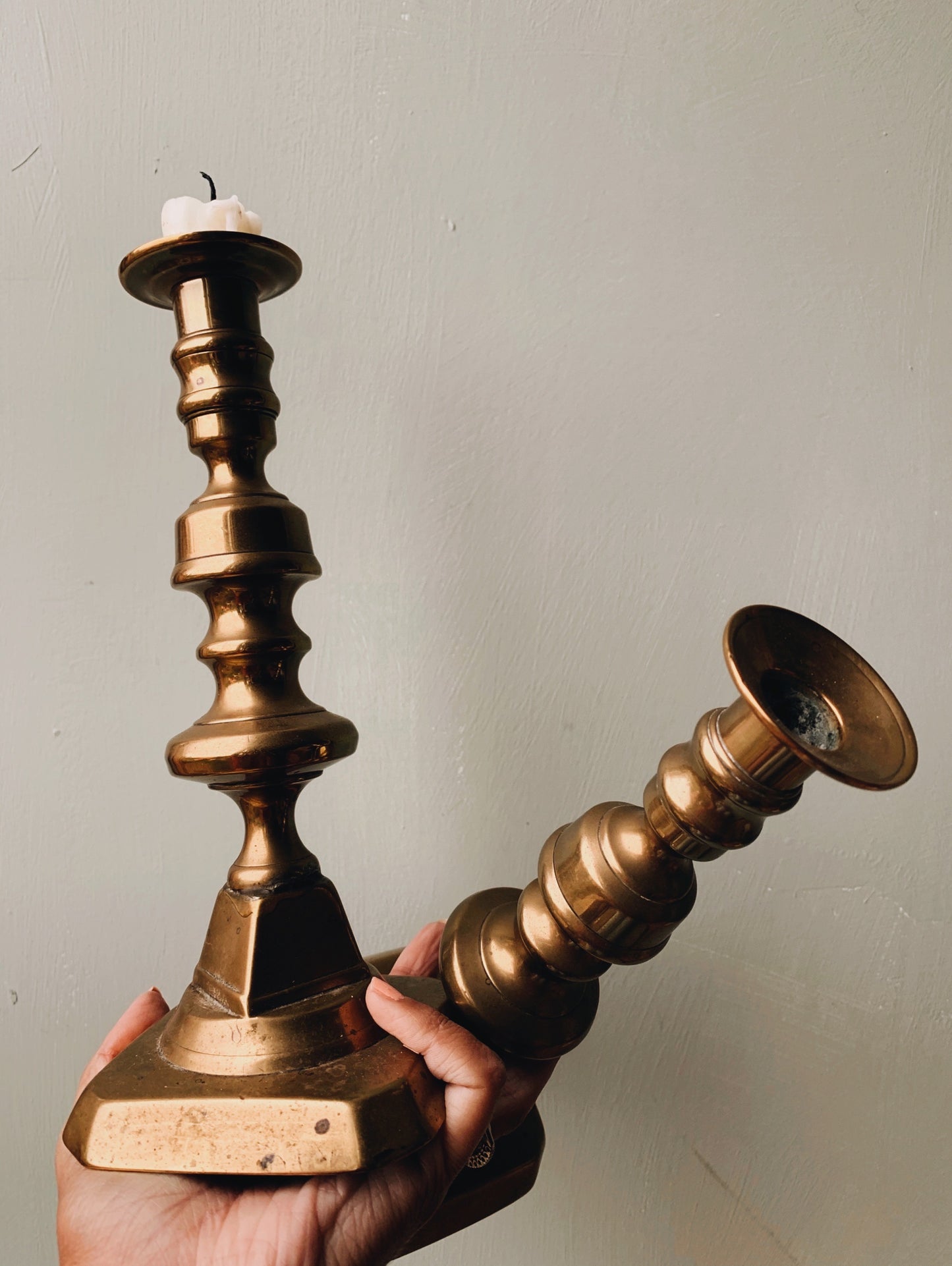 Two Large Antique Brass Candle Sticks