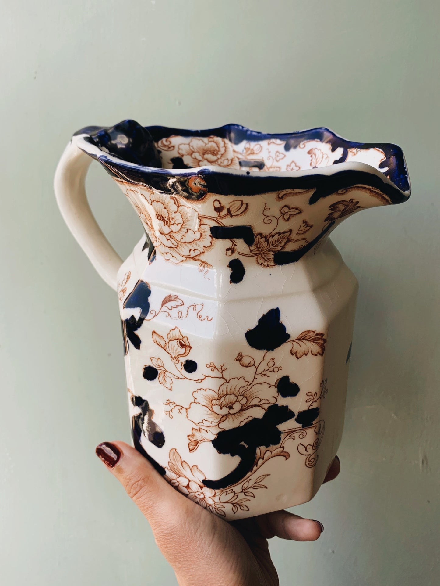 Antique Hand~engraved Masons Large Floral Jug