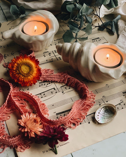 Two Preloved Ceramic Shell Tea-light Holders