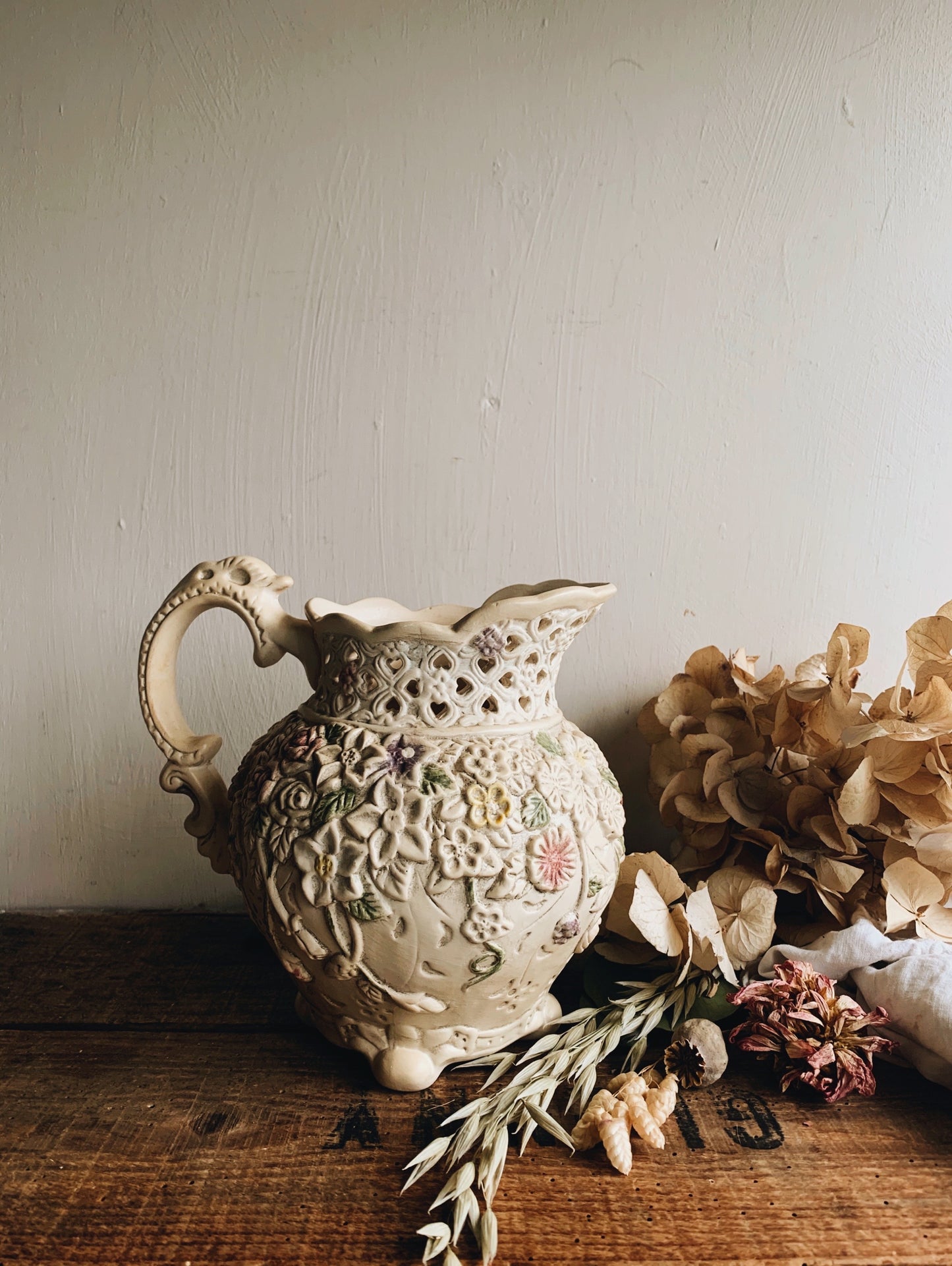 Vintage Floral Relief Vase (jug)