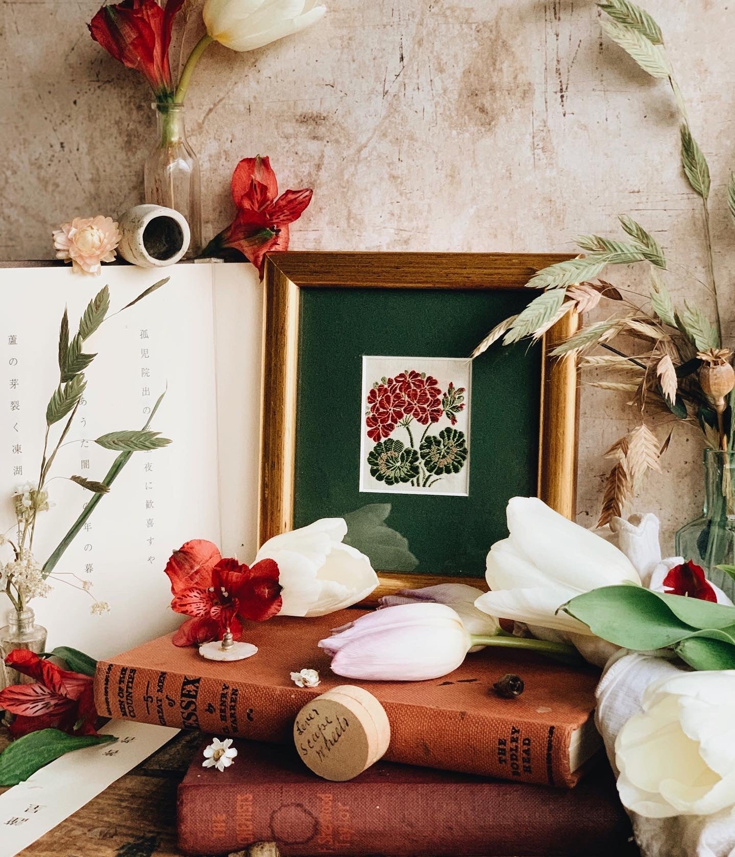 Antique Early 1900’s Silk Flower Artwork