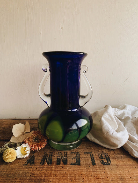 Vintage 1950’s Blue & Green Glass Vase
