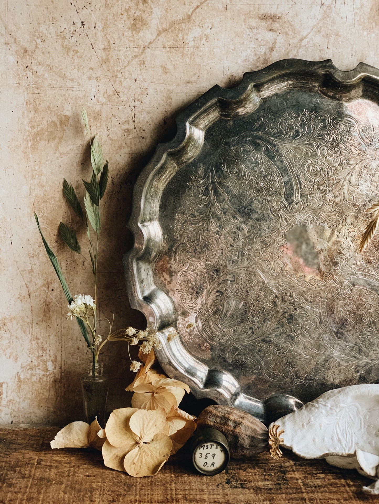 Antique Silver Etched Tray