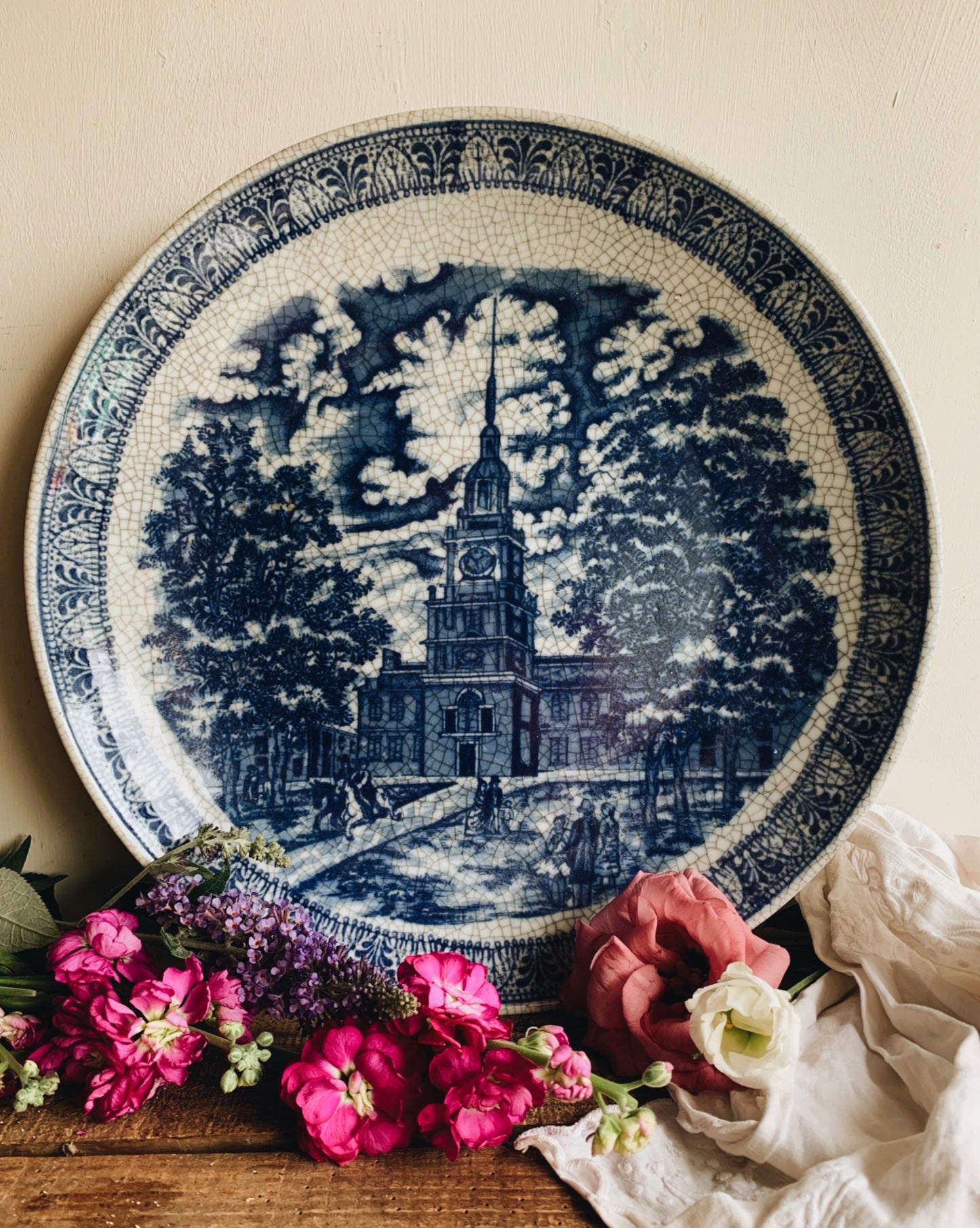 Large Antique Early 1900’s Blue Narrative Plate (UK shipping / postage only)