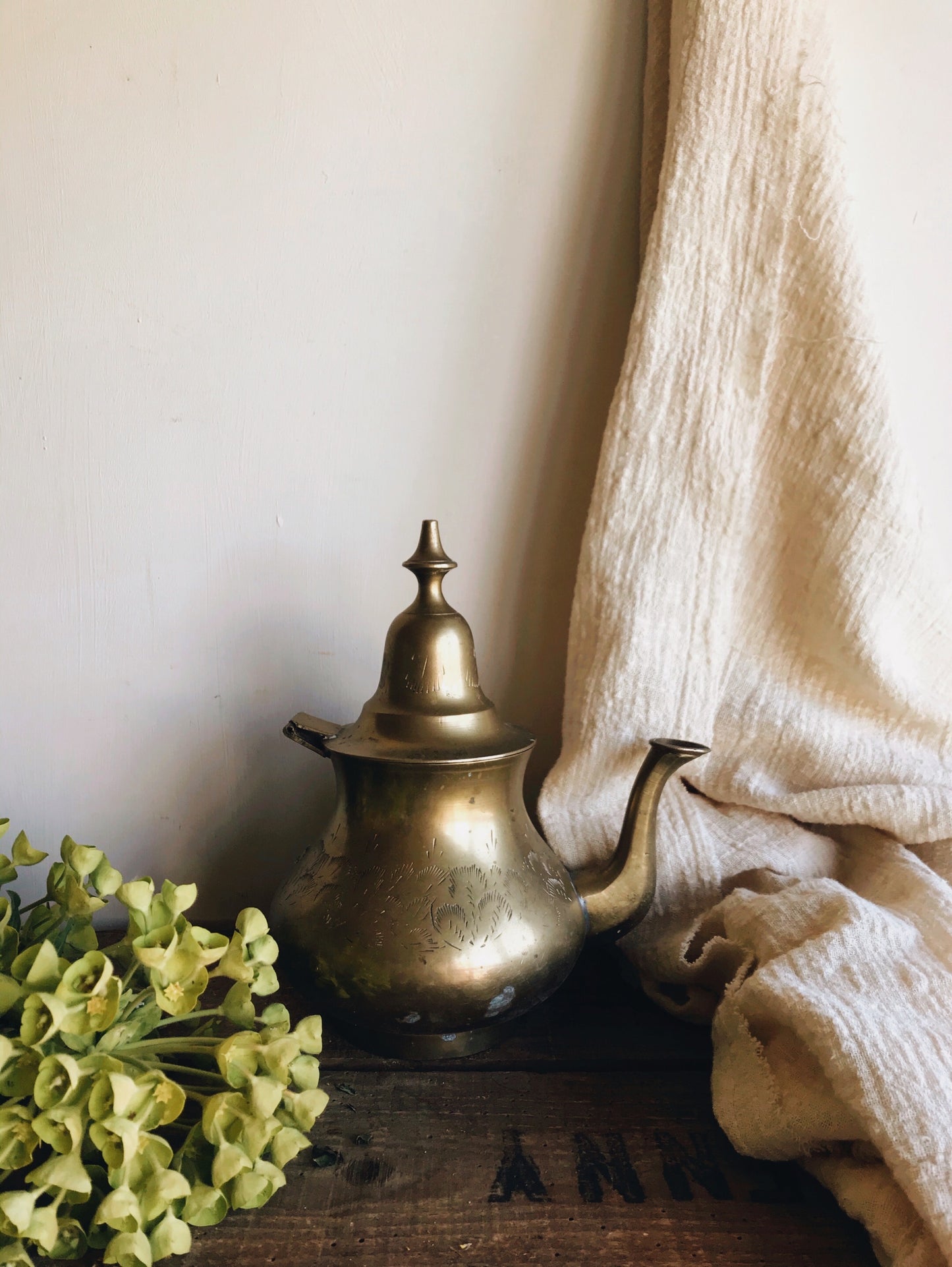 Vintage Brass Teapot (no handle) - Stone & Sage 