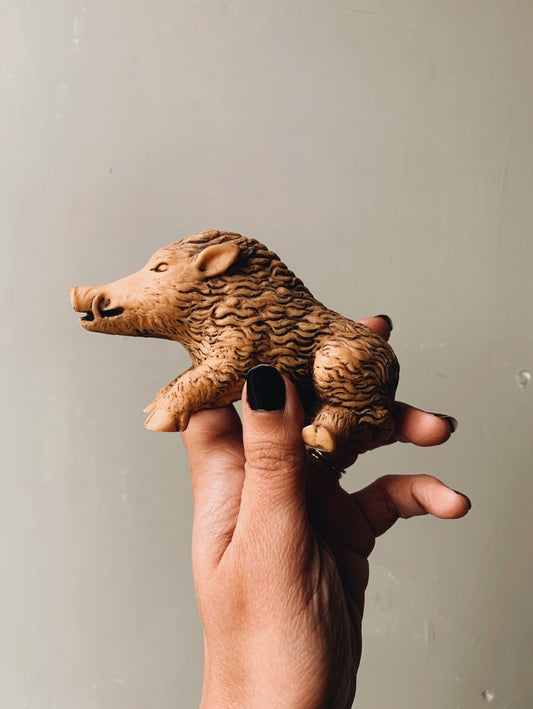 Vintage Resin Hand~carved Hog Ornament