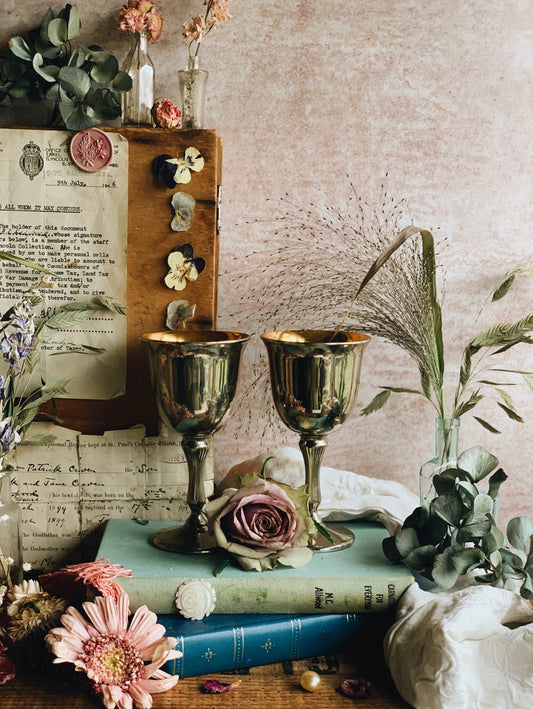 Two Rustic Silver (plated) Goblets
