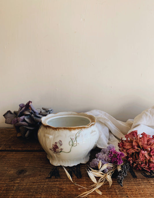 Antique French Floral Gilt Pot