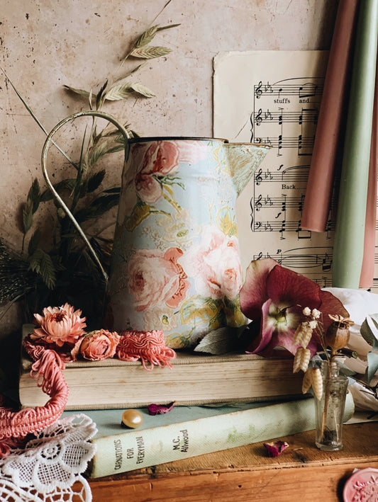 Rustic Tin Decoupaged Floral Jug