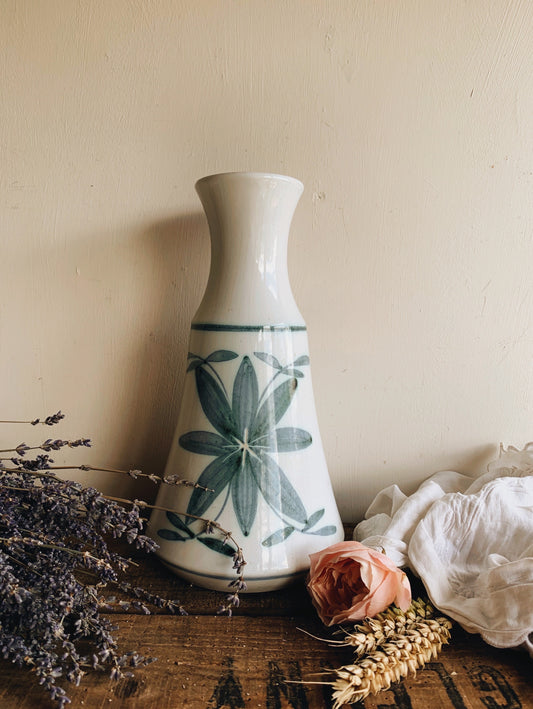 Large Vintage Floral Green Cinque Vase