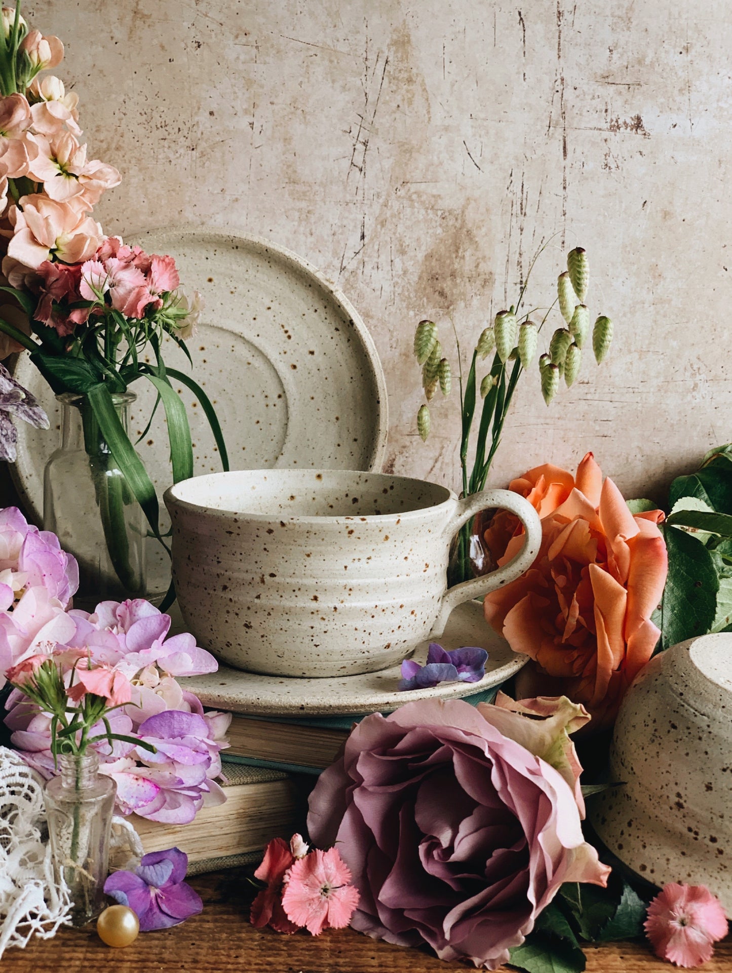 Rustic Hand~thrown Speckle Cup & Saucer (two sets available)