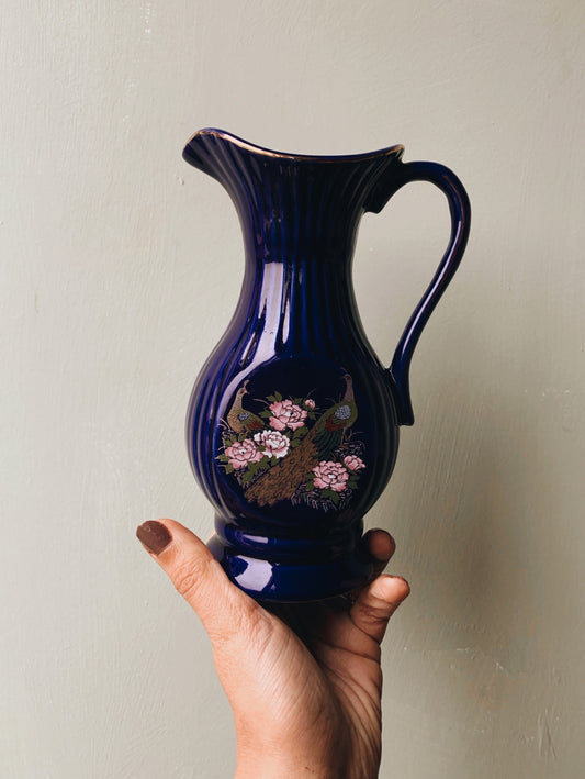 Vintage Cobalt Paradise Peacock Birds Vase