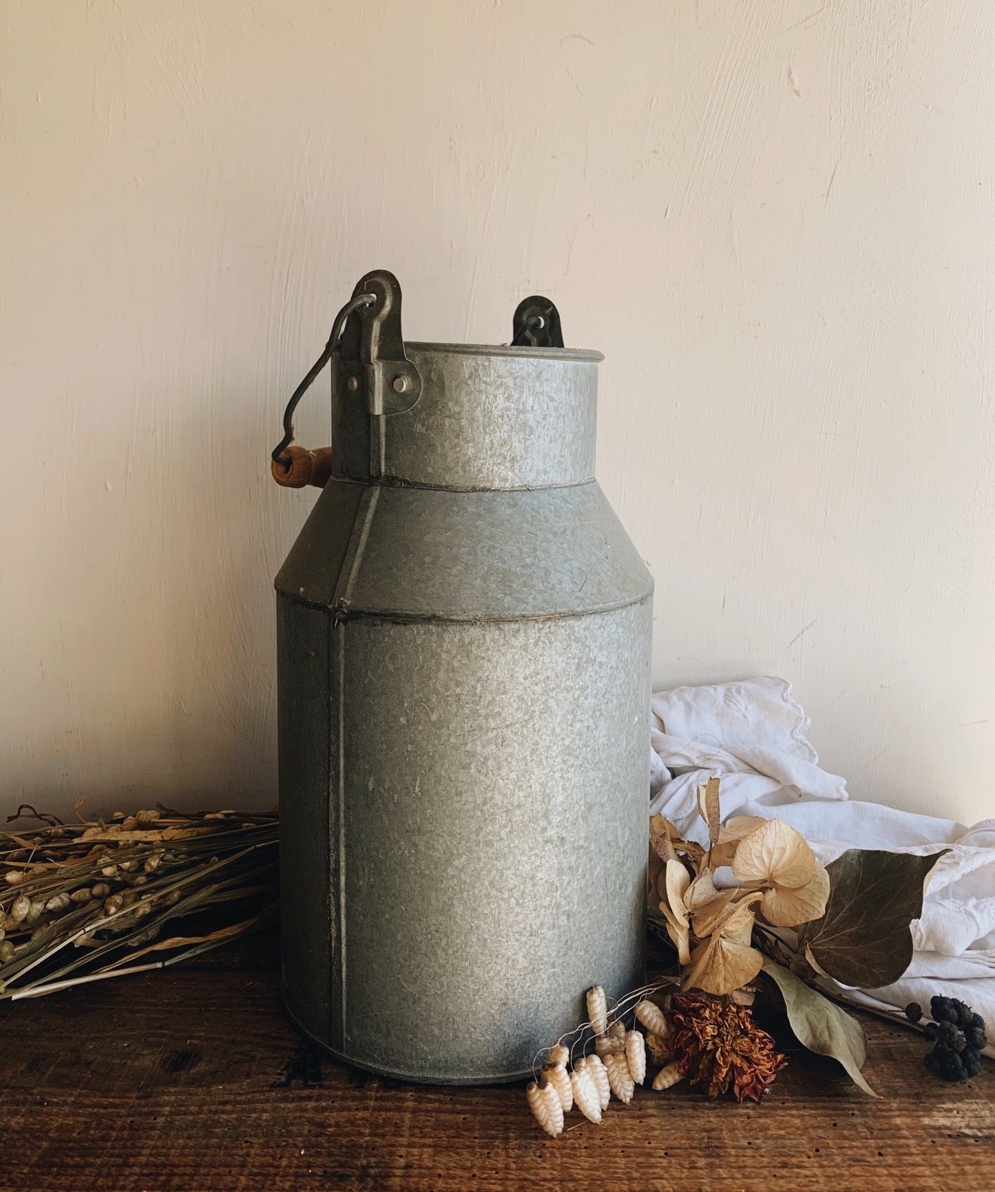 Vintage Rustic Milk Churn with Wooden Handle