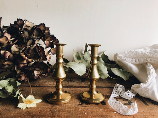 Vintage Brass Candle Sticks - Stone & Sage 