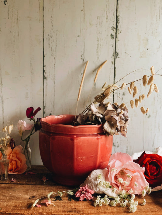 Vintage Pink Scalloped Planter