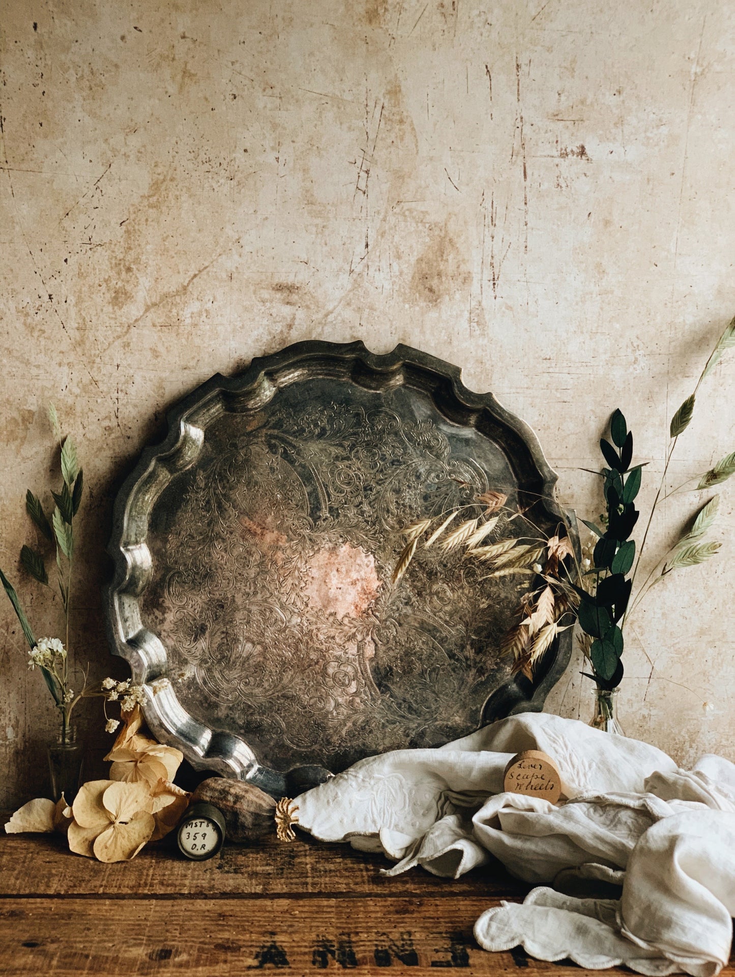 Antique Silver Etched Tray