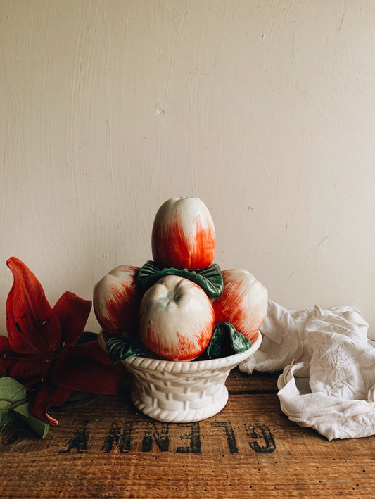 Vintage Ceramic Apple Fruit Basket Ornament