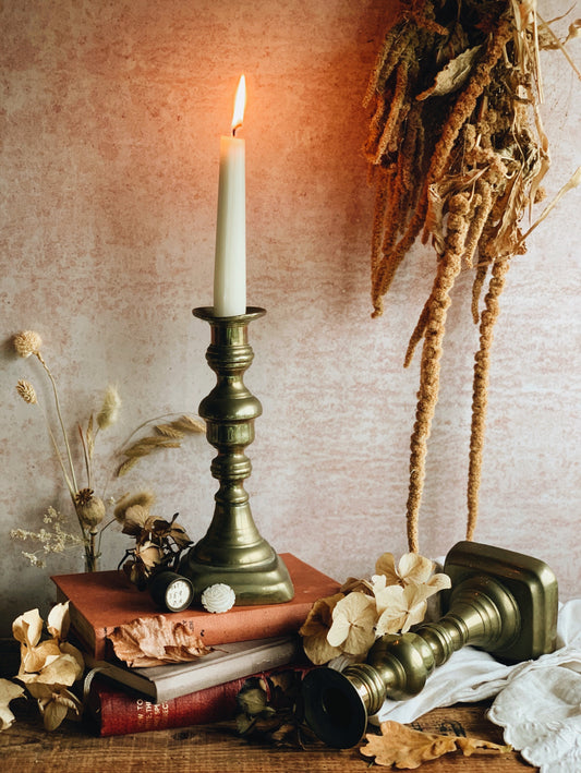 A Pair of Antique Brass Candle Sticks